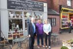 Michael Fallon, Richard MacRae and Anna Soubry outside Shabbylicious, Stapleford